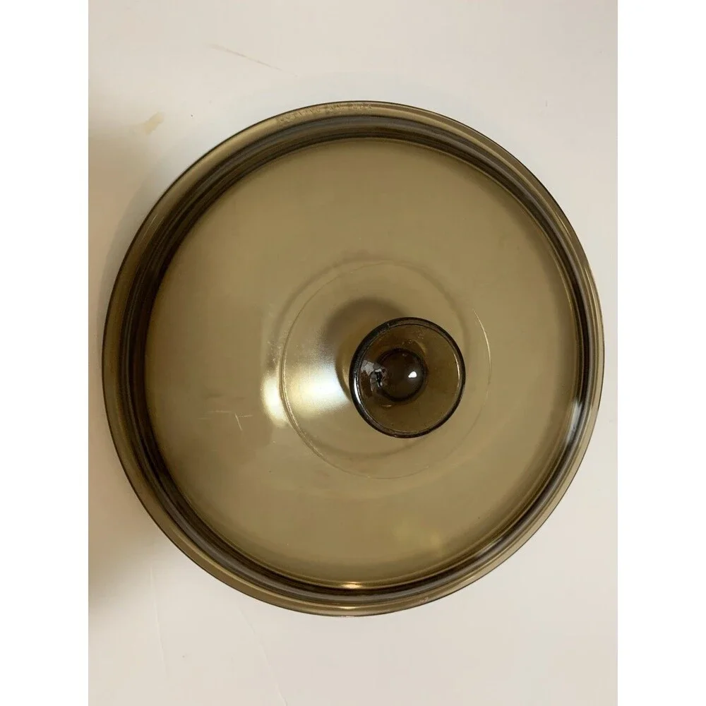 Vision Corning Large 10” Waffle Bottom Frying Pan Skillet & Lid Amber USA READ